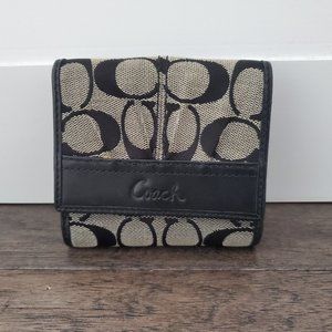 Coach Signature Leather and Canvas Wallet Black Colour